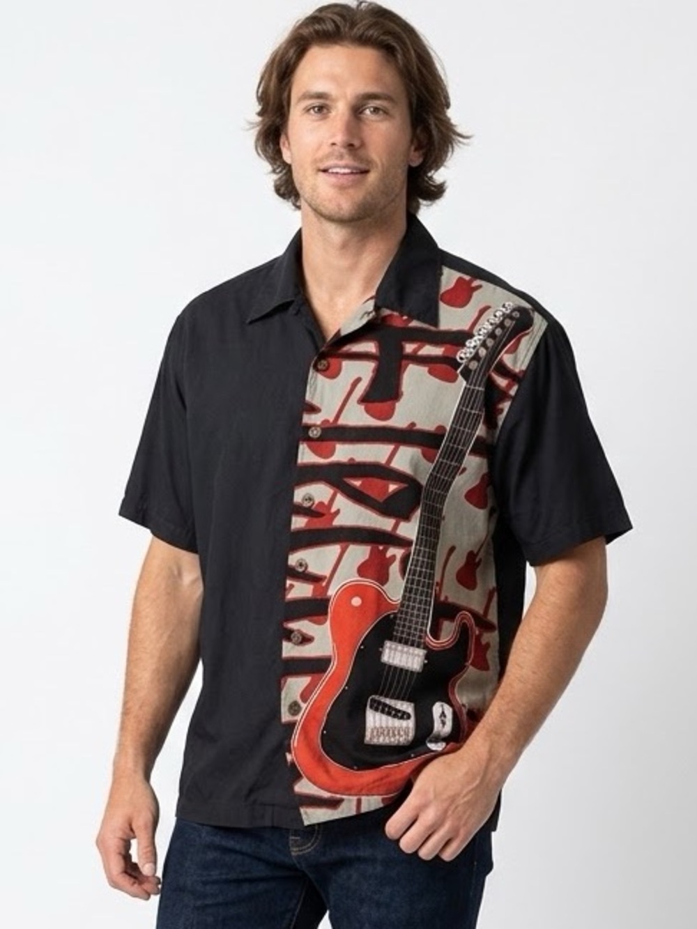 David Carey Originals Electric Guitar Bowling Shirt Mens Large Rockabilly